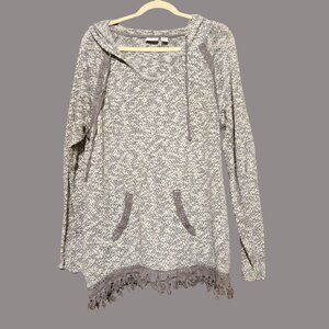 Cato Womens Gray Hooded Fringe Hem Sweater Size 18/20W Cotton & Polyester Blend